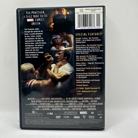 The Punisher DVD Tom Jane John Travolta Marvel Comics Action Movie Rated R - Picture 2 of 3